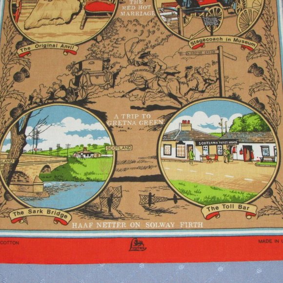 Vintage Red Kitchen Towel Gretna Green 100% Cotton - Picture 3 of 6